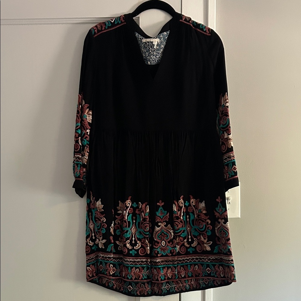 Anthropologie Black Dress with Multicolor Accents